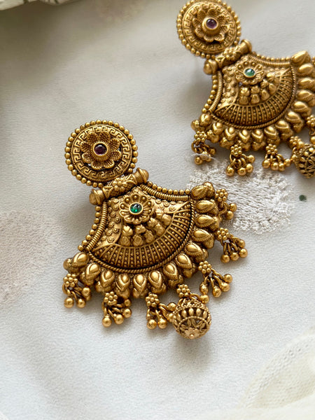 Matte Statement chandbali earrings - Ruby-Green