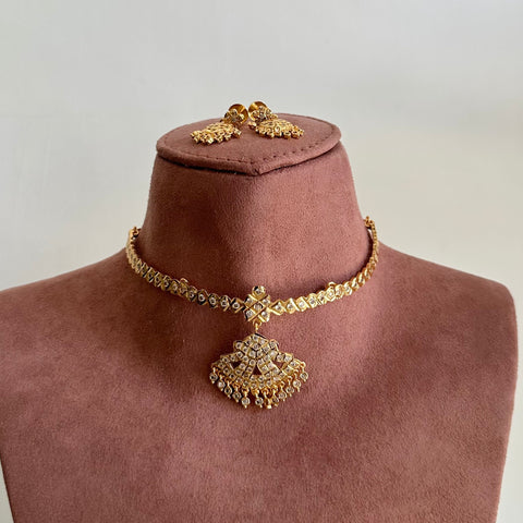 Traditional AD gold attigai with drop studs - White