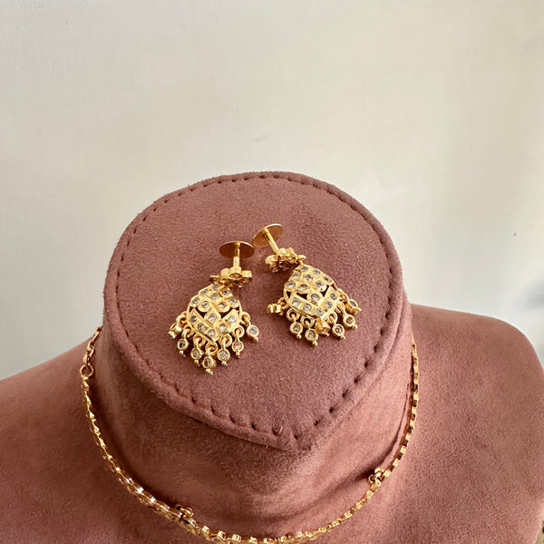 Traditional AD gold attigai with drop studs - White