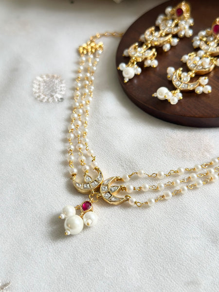Kundan half moon pearl choker set