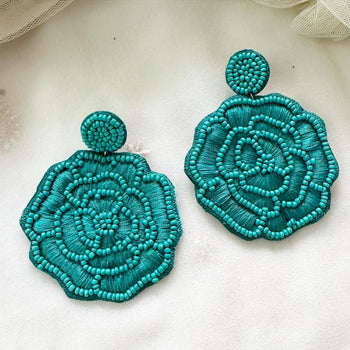 Rose Fabric earrings - Green - Adorna