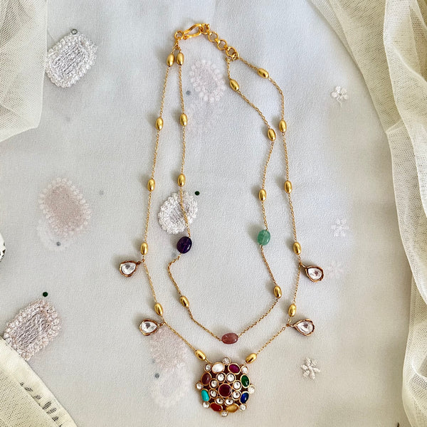 2 layered multi color Polki kundan set