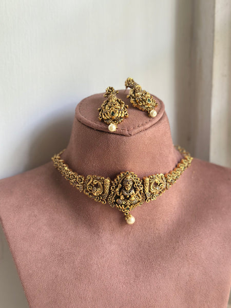 Antique matte Lakshmi Peacock flower choker set