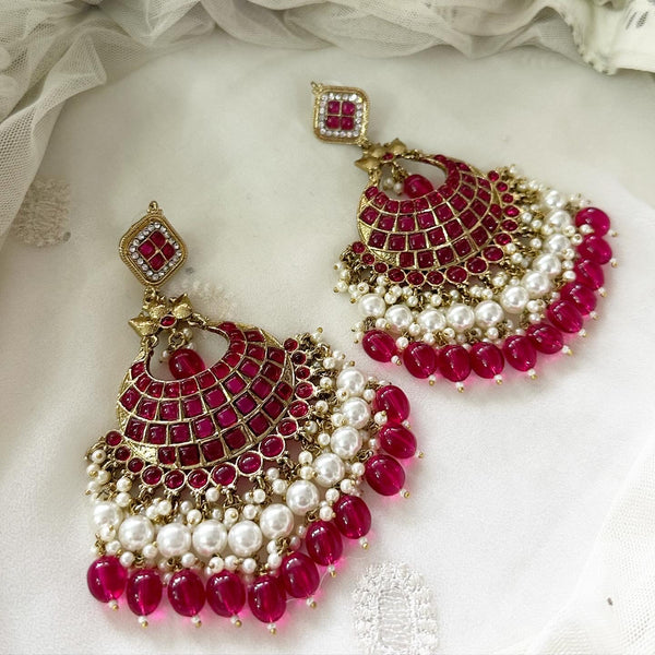 Polki Kundan Pearl long earrings - Full Ruby