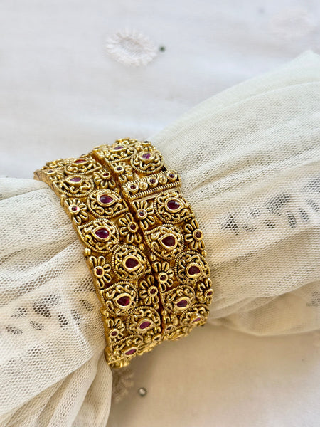 Bridal matte paisley floral kemp bangles - set of 2
