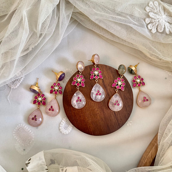 Kundan Flower tear drop earrings