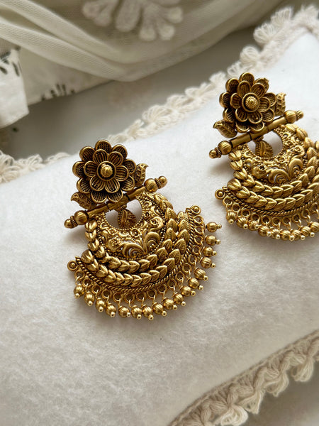 Matte Statement floral chandbali earrings (no stone)