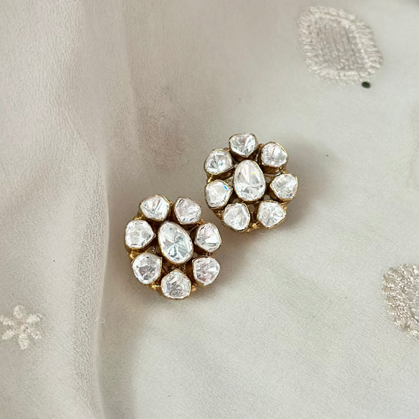 Polki Cut stone oval flower earrings
