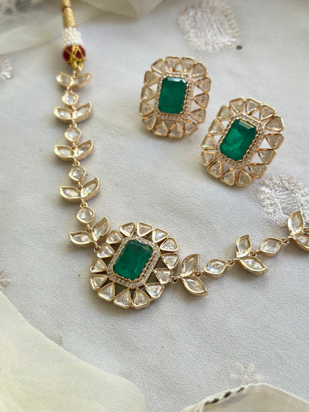 Polki rectangule choker set - Green