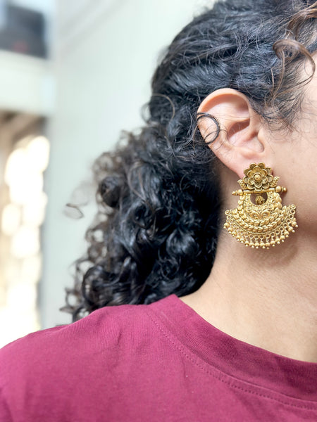 Matte Statement floral chandbali earrings (no stone)