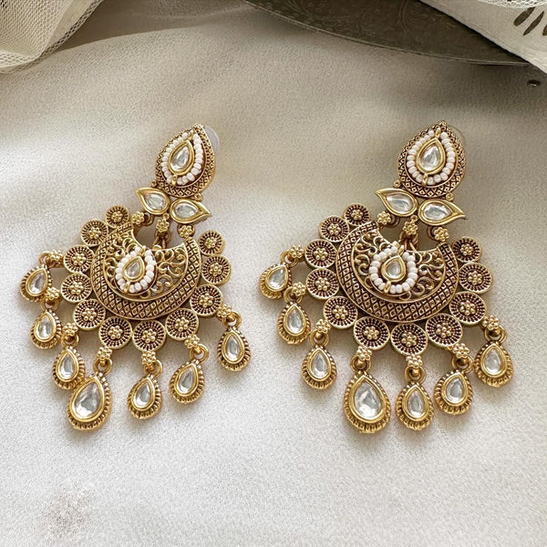 Antique Kundan Tear drop chandbali earrings - Adorna