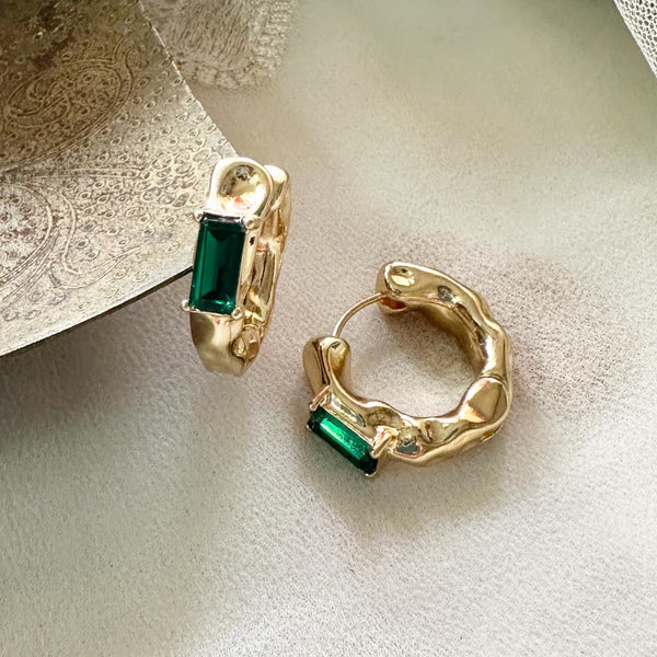 Chic Green stone Irregular shaped hoop earrings
