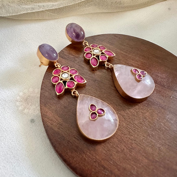 Kundan Flower tear drop earrings