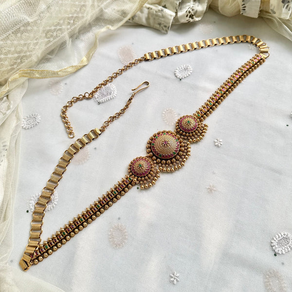 Matte Tri chakra band hipchain - Ruby-Green