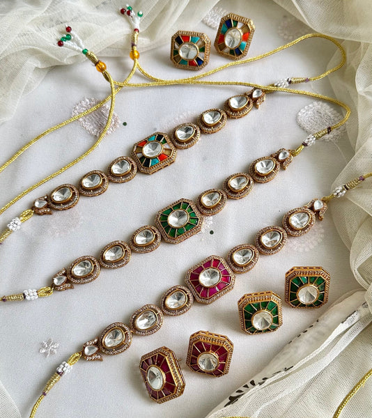 Antique Rectangle grid dollops choker/short set