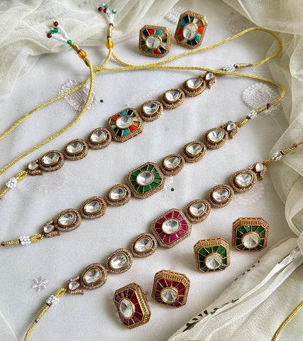 Antique Rectangle grid dollops choker/short set