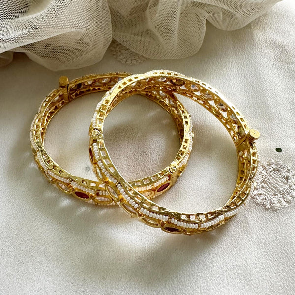 Oval Kundan Pearl laced bangles - Size 2.6 - set of 2
