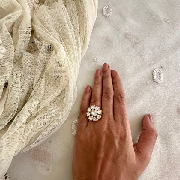 Polki flower ring (size adjustable)