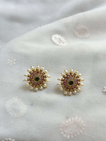 Matte Kemp chakra pearl spike ear studs