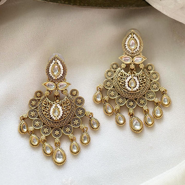 Antique Kundan Tear drop chandbali earrings - Adorna