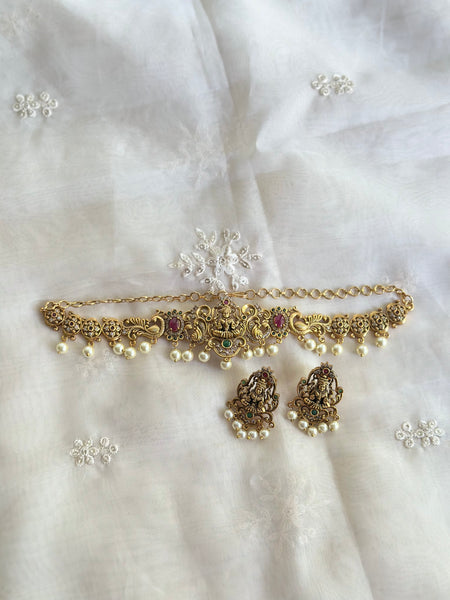 Antique matte Lakshmi Peacock thin choker set
