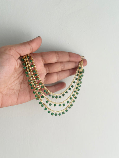 Antique Green Beads 3-line ear chain