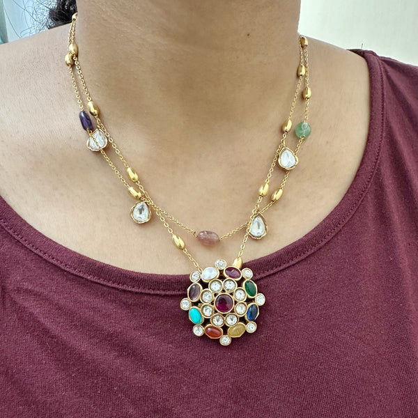 2 layered multi color Polki kundan set