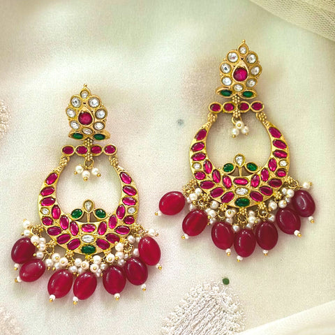 Kundan Jadau OG Red long earrings (screw type)