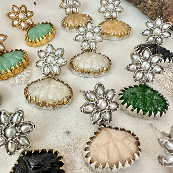 Real Rei pearl petal floral studs
