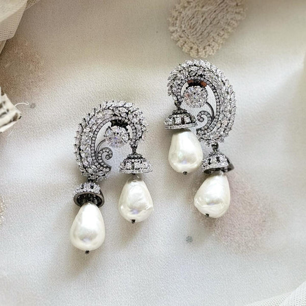 Victorian silver CZ Baroque pearl drop danglers