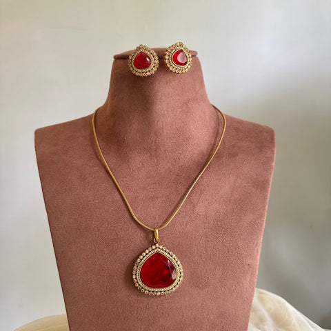 Matte tear drop CZ pendant set- Ruby