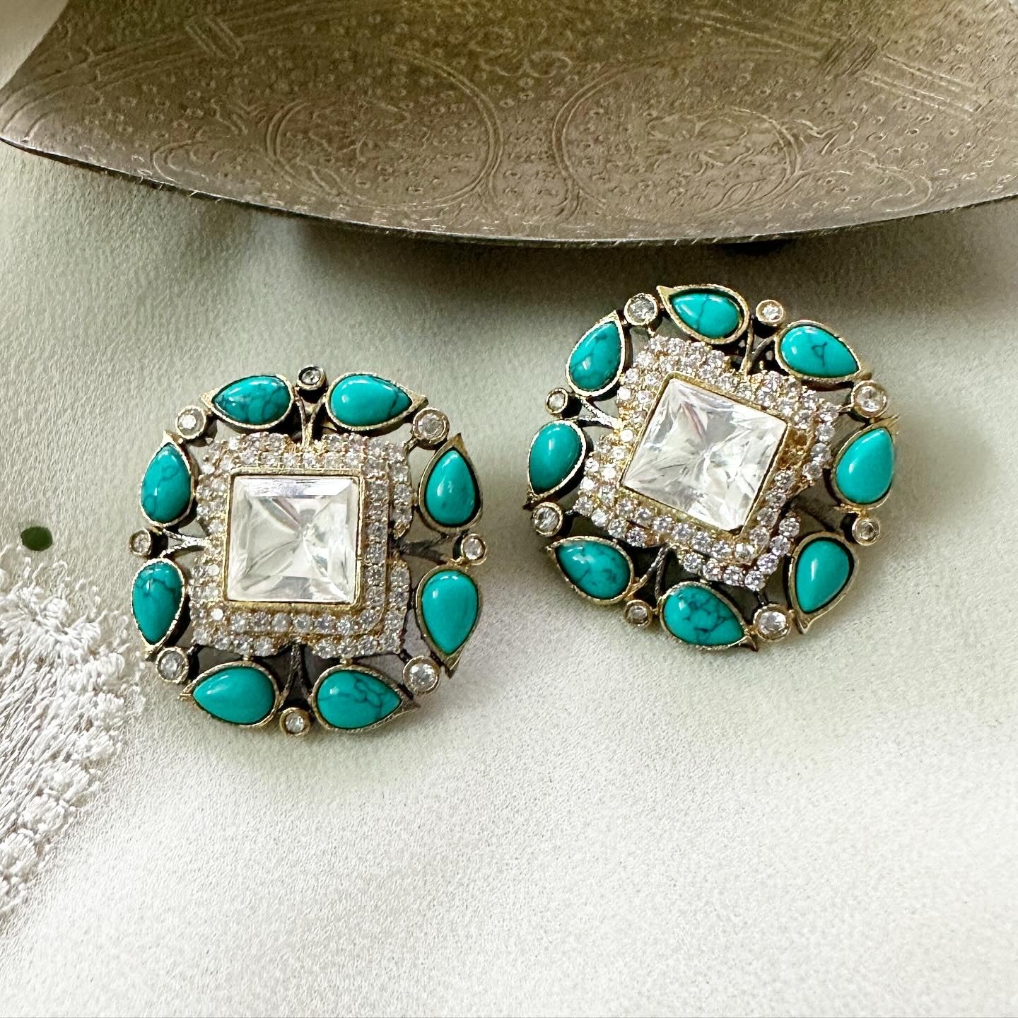 Square Kundan Jadau polki earrings