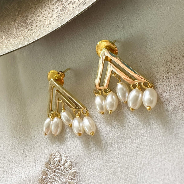 Triangle pearl drop earrings