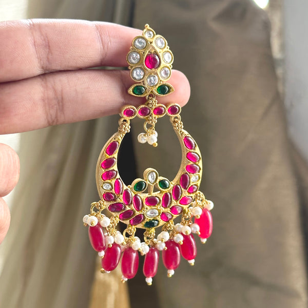 Kundan Jadau OG Red long earrings (screw type)