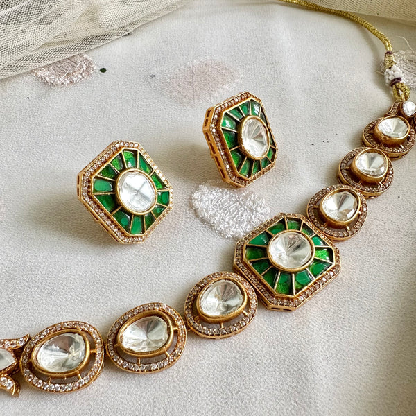 Antique Rectangle grid dollops choker/short set