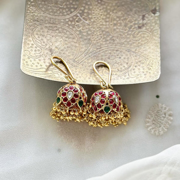 Matte Kemp hook style jumkhas - Gold beads