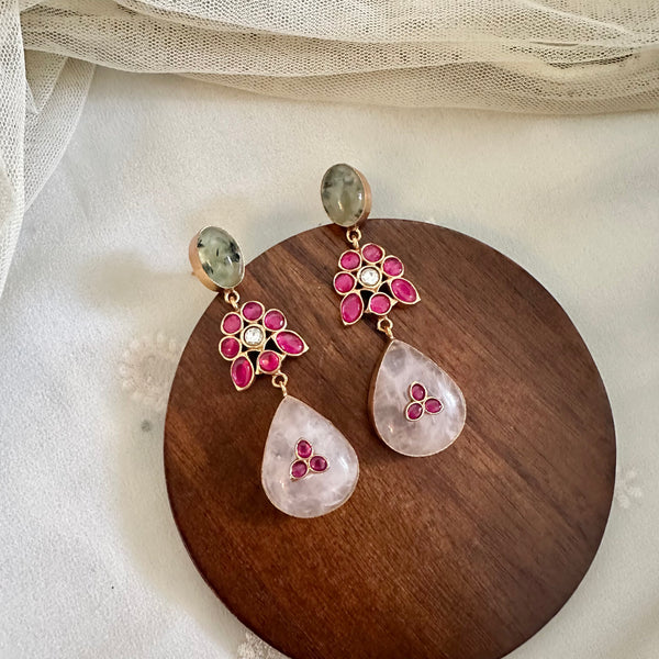 Kundan Flower tear drop earrings