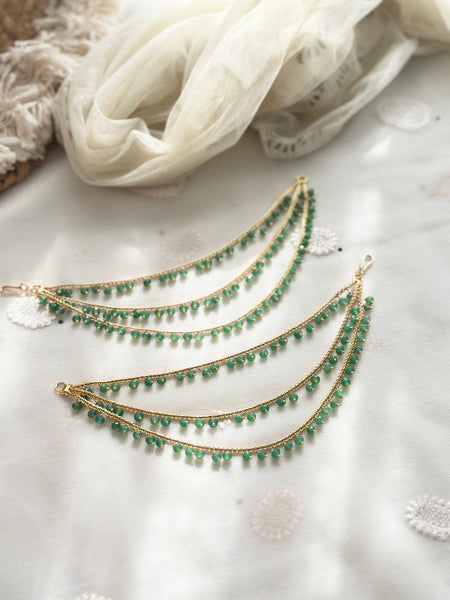 Antique Green Beads 3-line ear chain