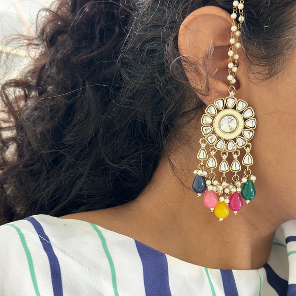 Pretty floral multi-colour earrings with side chain