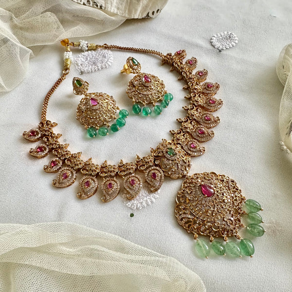 Bridal Paisley green beads short set