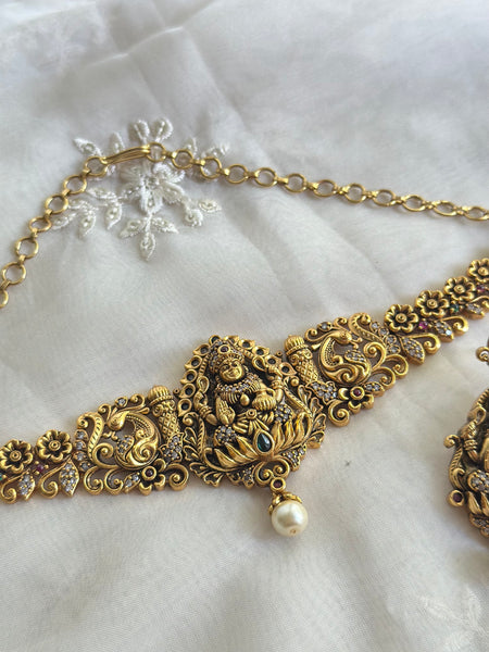 Antique matte Lakshmi Peacock flower choker set