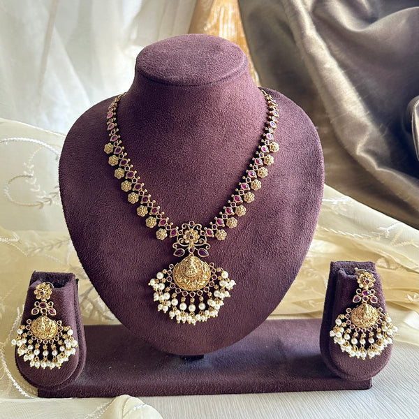 Antique matte Lakshmi flower pops short set - Full Ruby