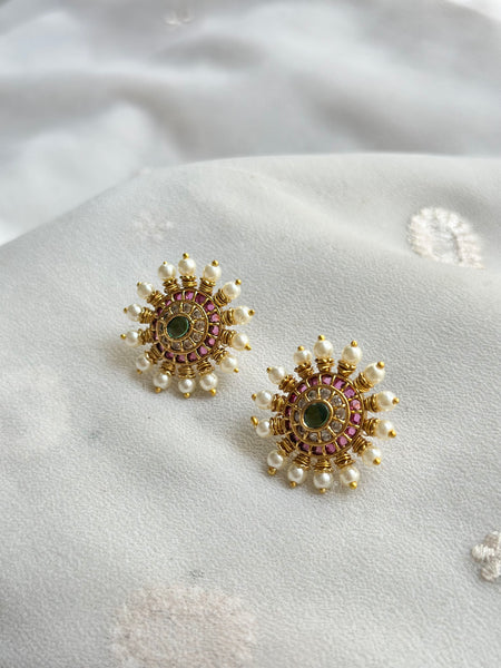 Matte Kemp chakra pearl spike ear studs