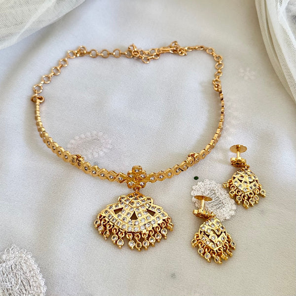 Traditional AD gold attigai with drop studs - White