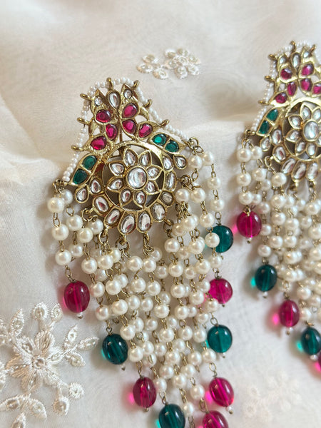 Regal Swarna Polki pearl tassel earrings