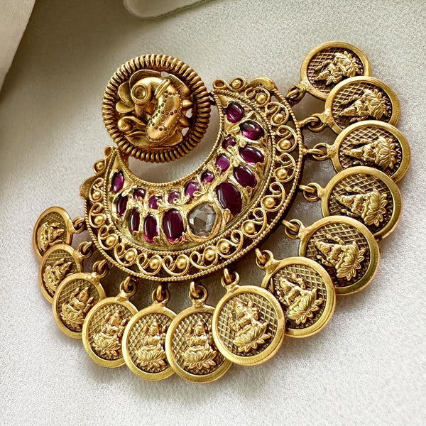 Matte Kemp Peacock & Lakshmi coin fan earrings