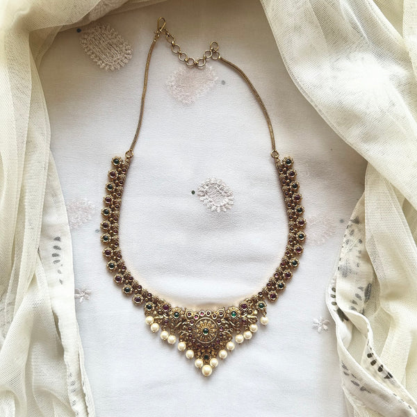 Antique Ruby-Green mottu flower necklace