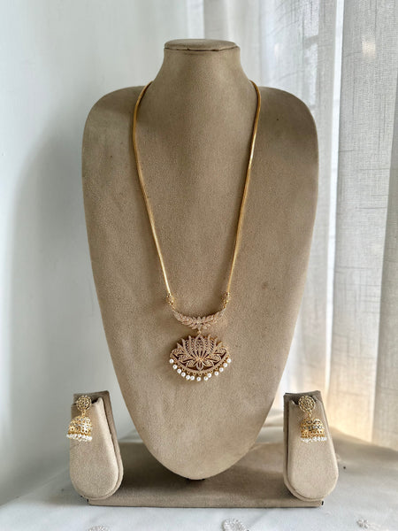 Gold AD Lotus pendant chain with jumkhas