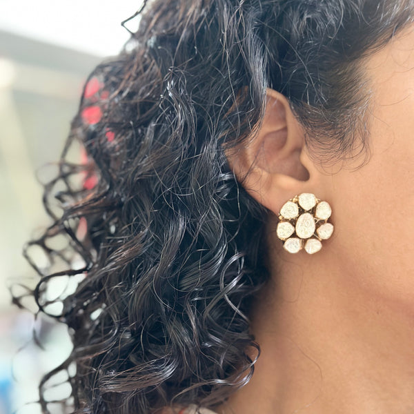 Polki Cut stone oval flower earrings