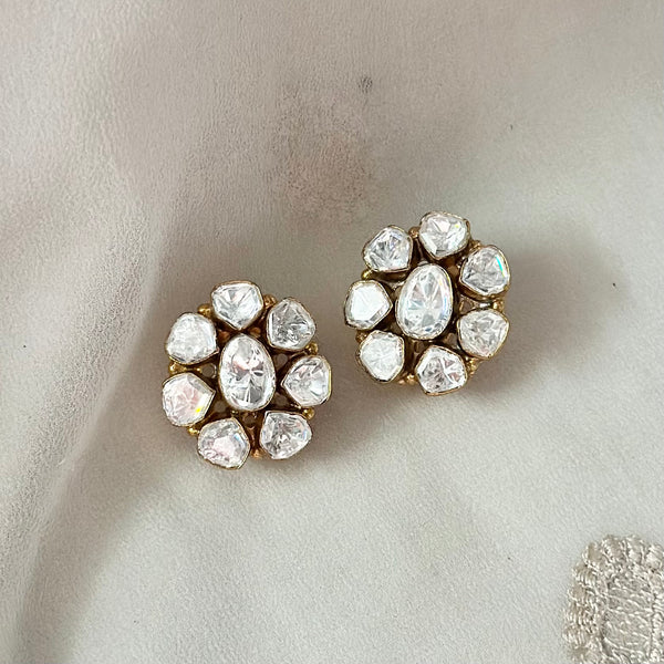 Polki Cut stone oval flower earrings
